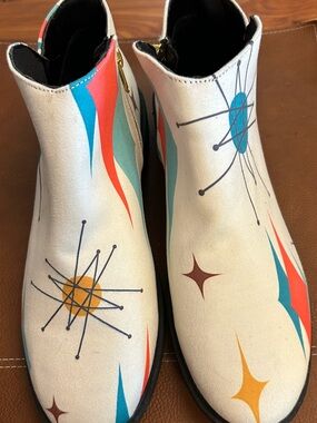 Retro Atomic Starburst Ankle Boots in Cream, Teal & Coral